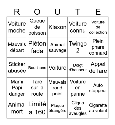 ROUTE Bingo Card