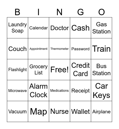 Memory Bingo Card