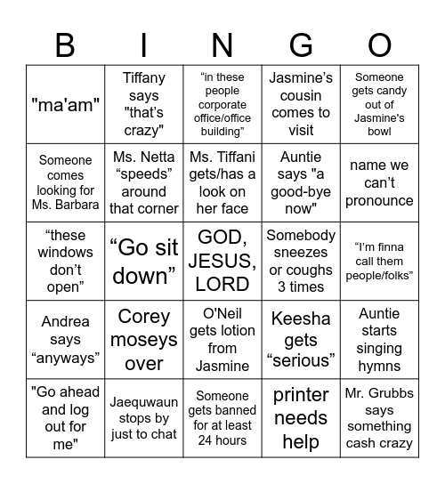 Grandma's Hands Bingo Card