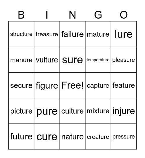 ure Bingo Card
