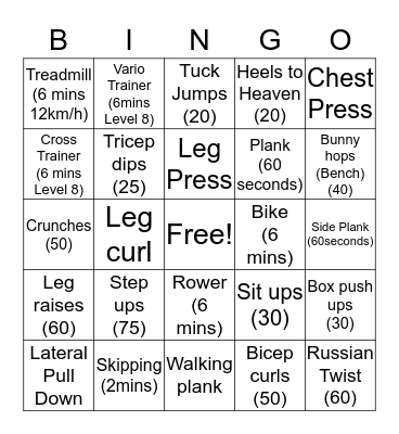 Fitness Bingo Card