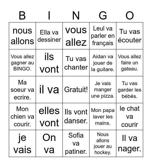 Le Futur Proche Bingo Card