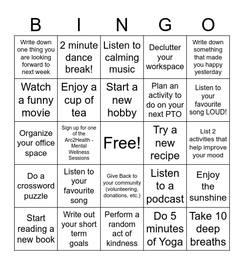 Mental Health Awareness Week 2025 Bingo Card