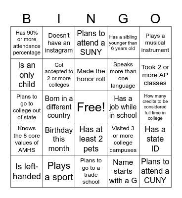 Graduation Mix And Mingle Bingo Card