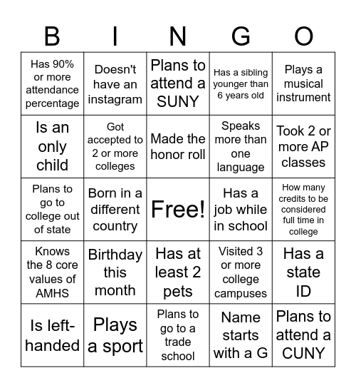 Graduation Mix And Mingle Bingo Card