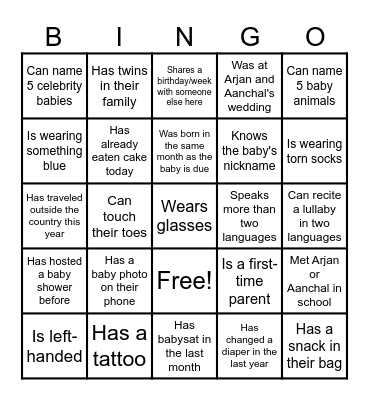 Baby Bajaj's Bingo Card