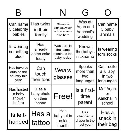 Baby Bajaj's Bingo Card