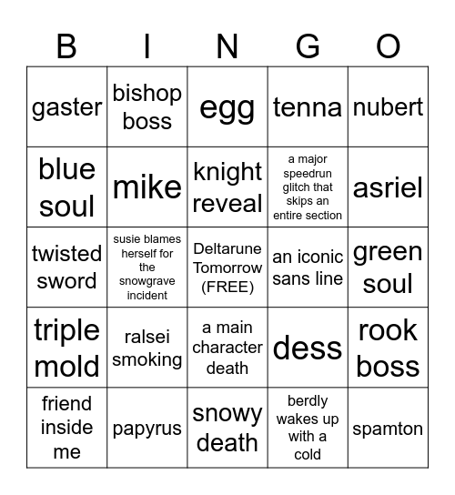 deltarune bingo Card