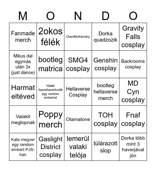 MondoCon Bingo Card