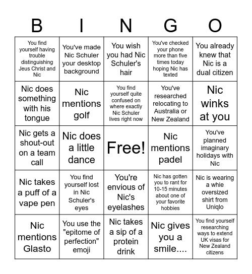 Nico Bingo Card