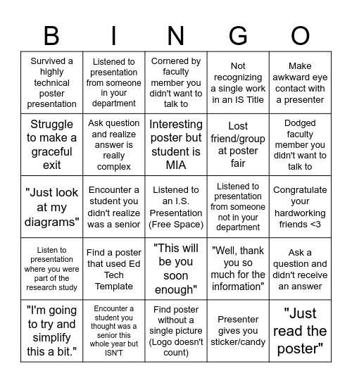 I.S. Symposium Bingo Card