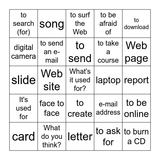 Vocabulario 9B Bingo Card