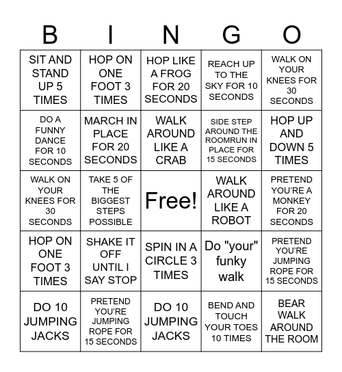 MOVEMENT BINGO Card