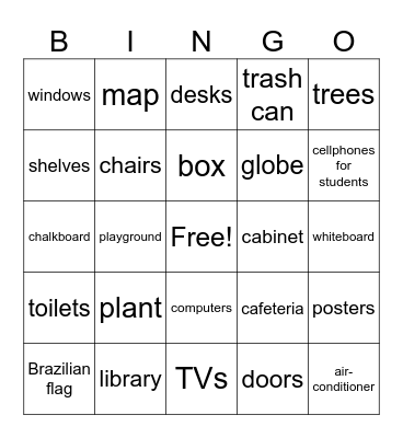 School Bingo Card