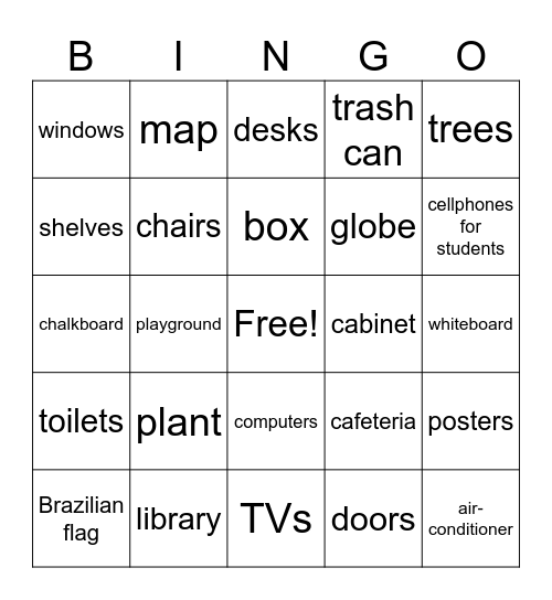 School Bingo Card