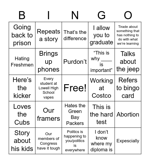 McLindon Bingo Card