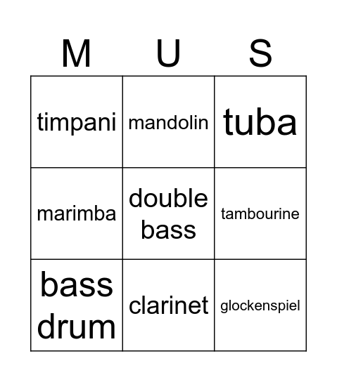 Musical instruments Bingo Card