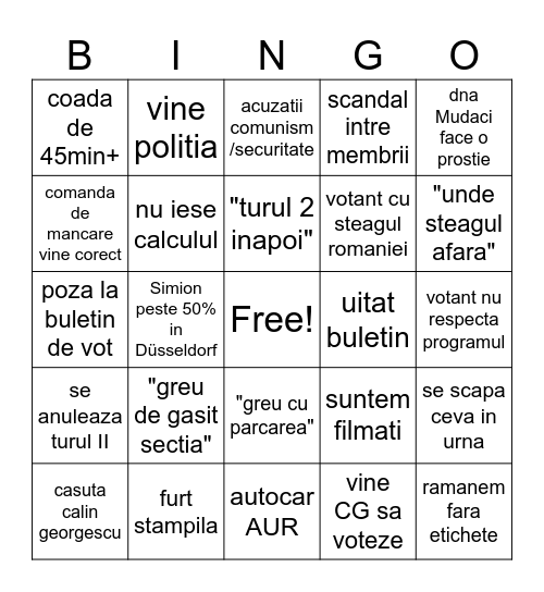 Bingo Alegeri 2025 Bingo Card