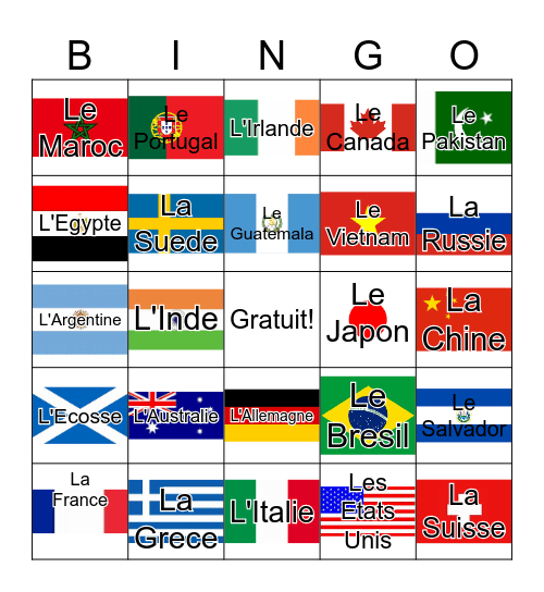 Les Pays du monde Bingo Card