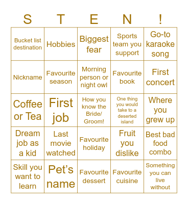 Get to know each other at the… Bingo Card