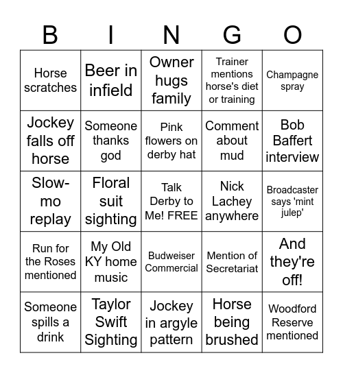 KY Derby Bingo Card