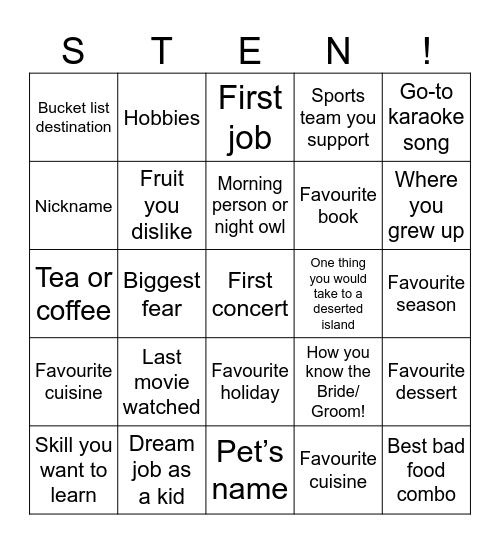 Get to know each other at the… Bingo Card