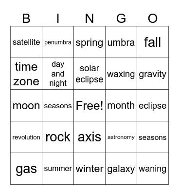 Space Systems Bingo Card