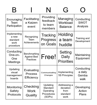 Leader Standard Work Bingo Card