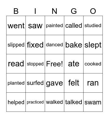 Past Tense Verbs Bingo Card
