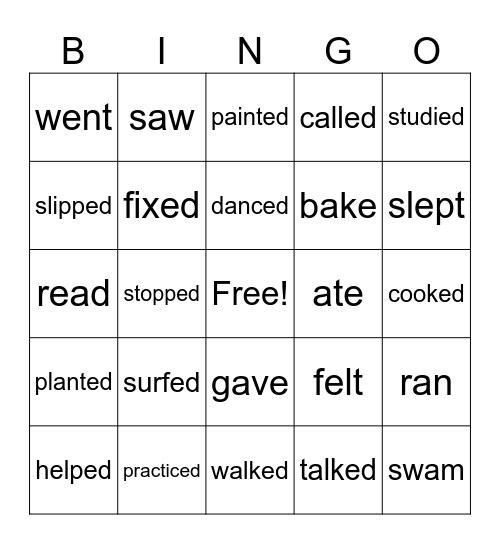 Past Tense Verbs Bingo Card