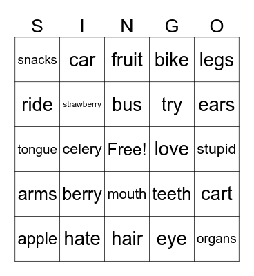 SINGO! Bingo Card