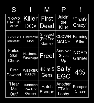 Yumi's DBD Bingo! Bingo Card