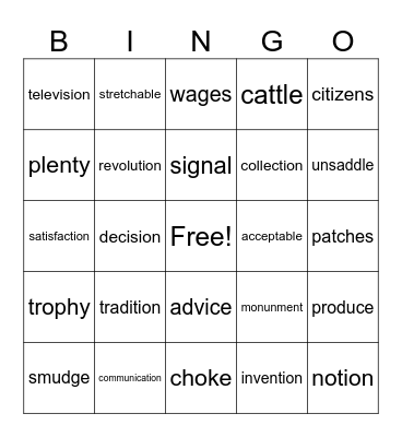 Charlotte's Tricky Wrods Bingo Card