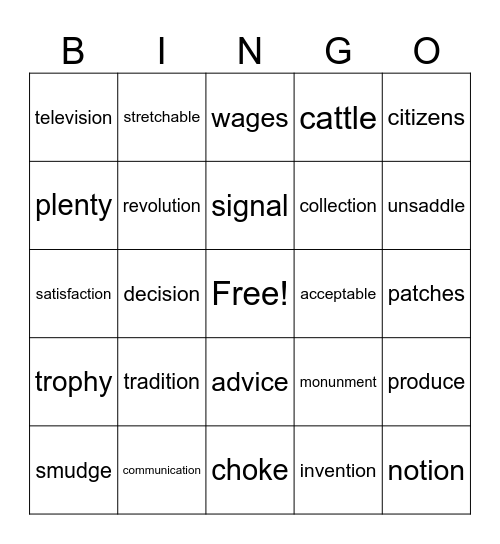 Charlotte's Tricky Wrods Bingo Card