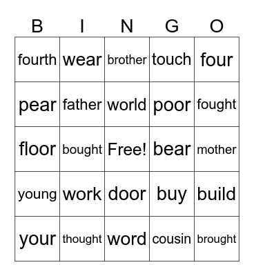 First Grade List # 4 Bingo Card
