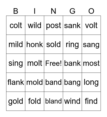 Phonograms Bingo Card
