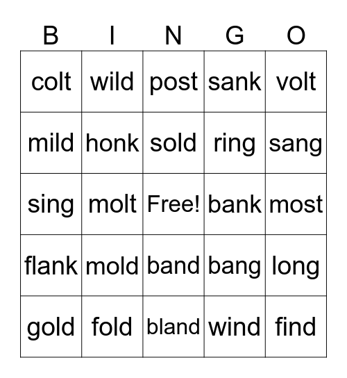 Phonograms Bingo Card