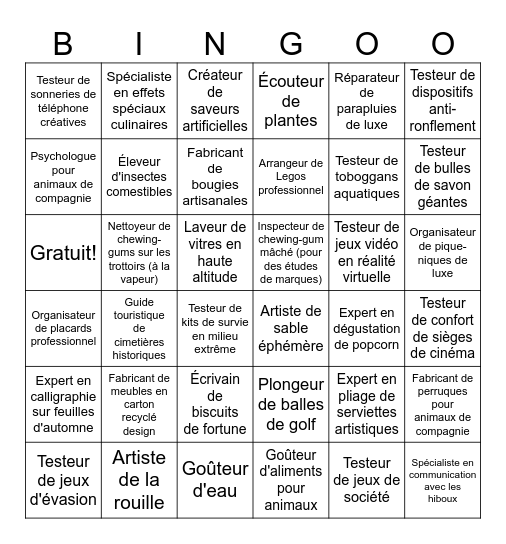 Métiers bizarres Bingo Card