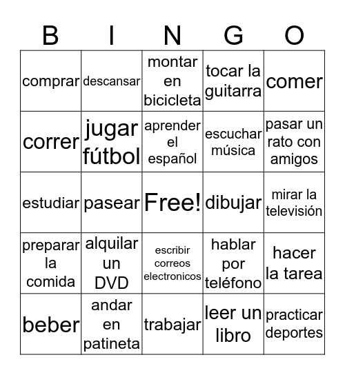 Las actividades Bingo Card