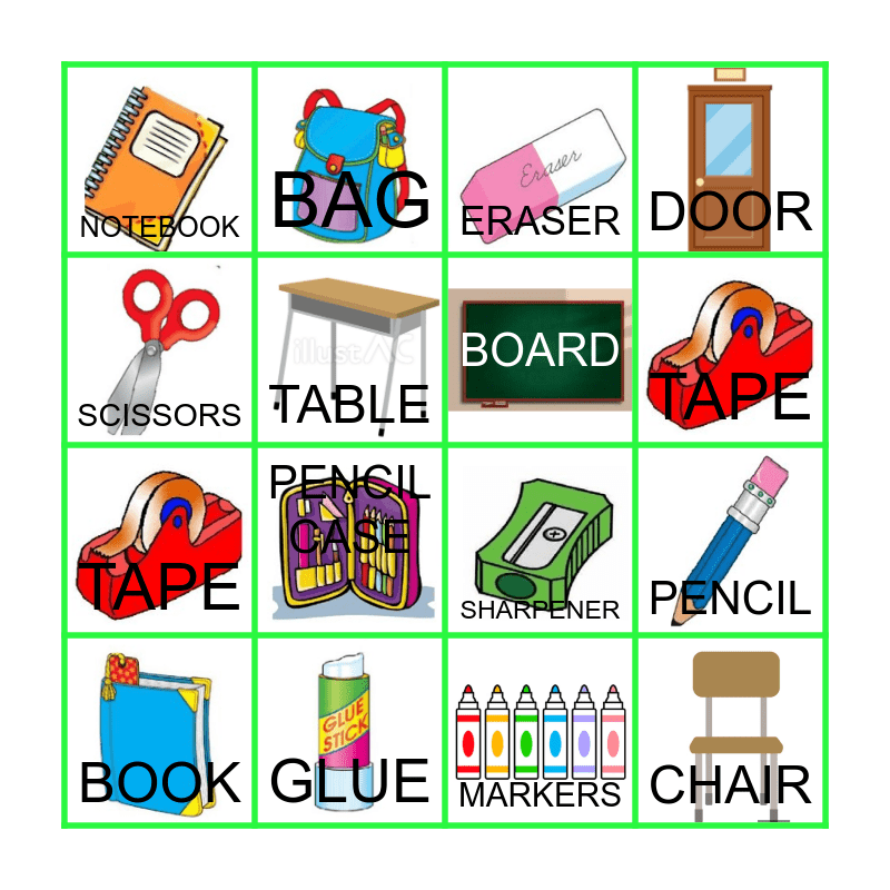 CLASSROOM OBJECTS Bingo Card