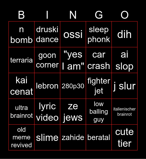 Tiktok bingo Card