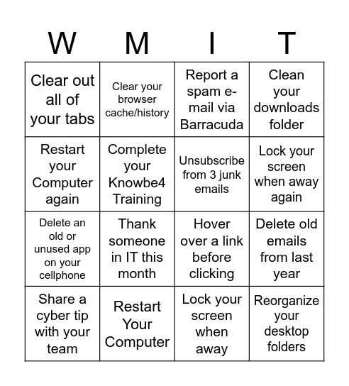 Cybersecurity Awareness Bingo Card
