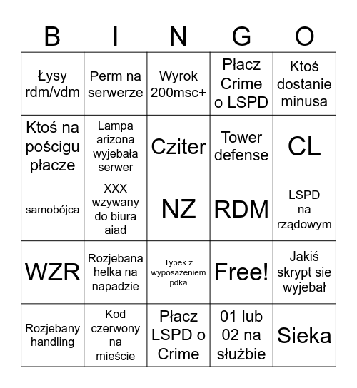 LSPD exumarp Bingo Card