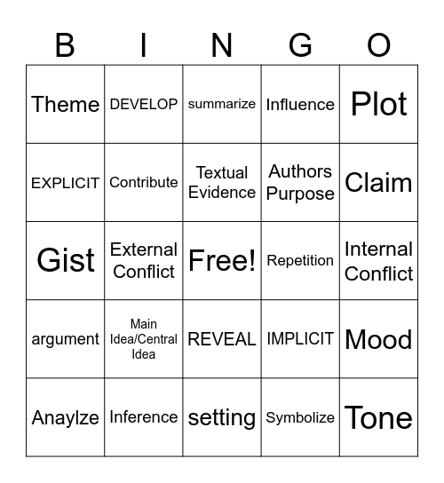 ELA EOG Bingo Card