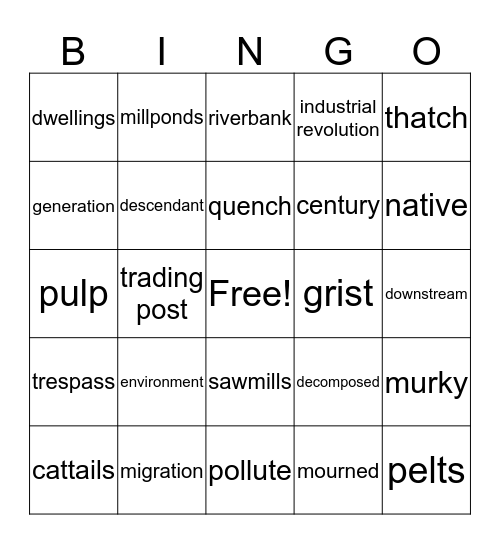 A River Ran Wild Vocabulary Bingo Card