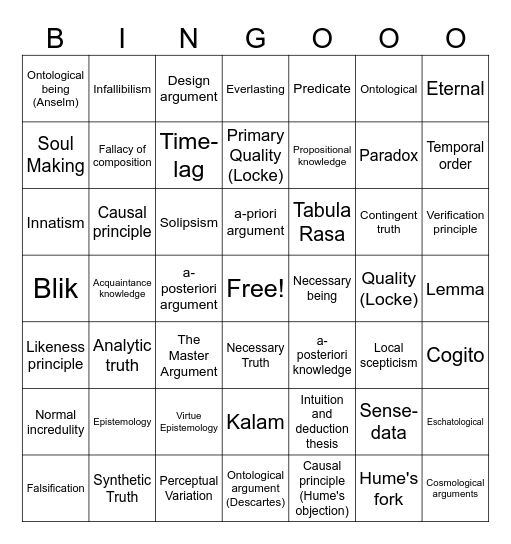 Philosophy Bingo Card