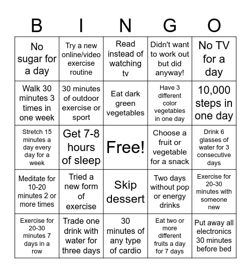 June Wellness Bingo Card