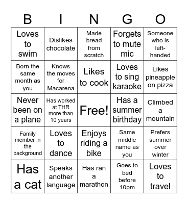 Get To Know You Bingo Card