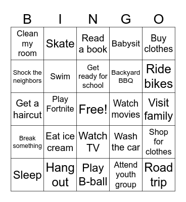 WHAT ARE YOU DOING THIS SUMMER? Bingo Card