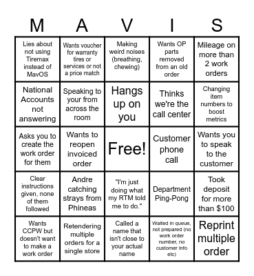 Shop Shenanigans Bingo Card